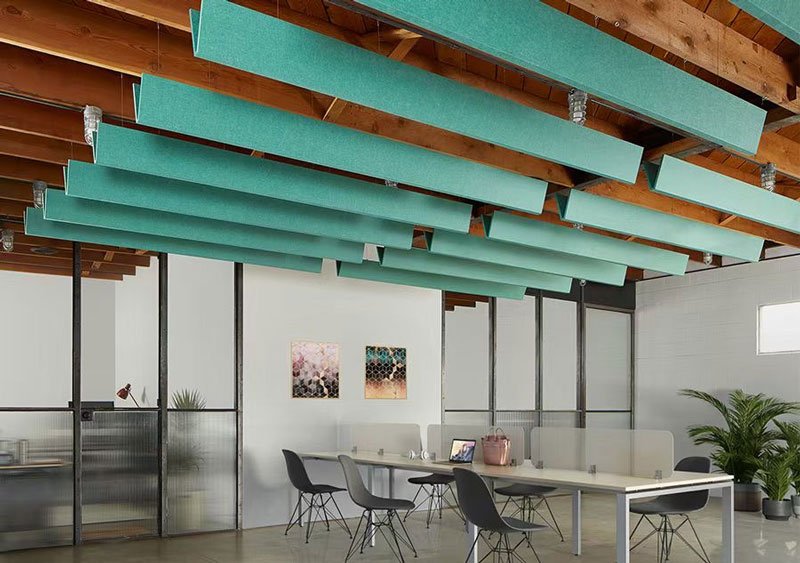 Stockpile of high-quality acoustic PET baffles in our Riyadh warehouse ready for immediate supply across KSA.