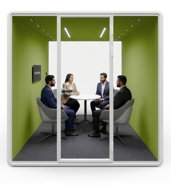 Silent Space XL Pod with glass walls and built-in lighting
